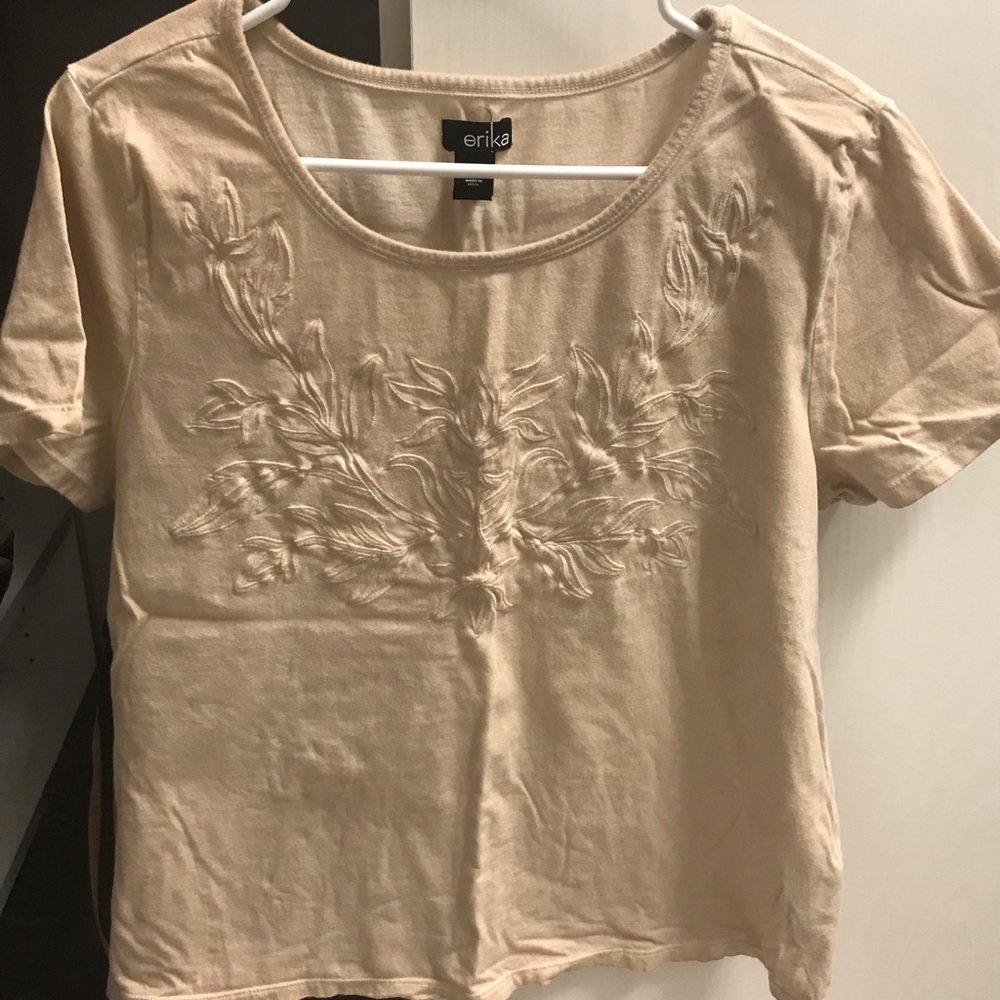 Erika Women's Tan Embroidered Short Sleeve Top